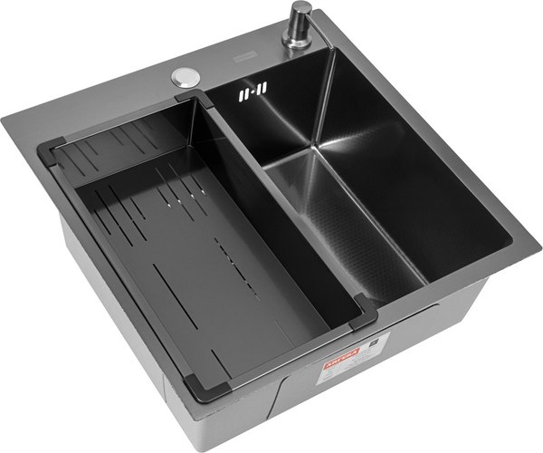 Мойка кухонная Arfeka ECO AR 50x50+CL AR G+DS AR (черный, с дозатором и коландером) - фото