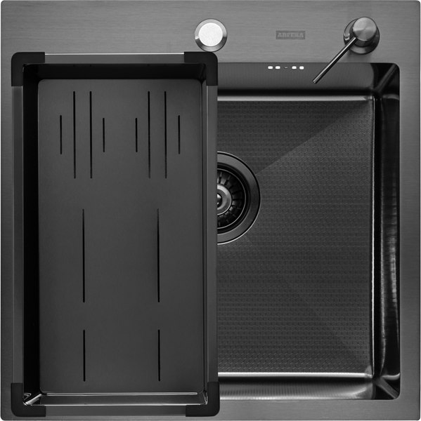 Мойка кухонная Arfeka ECO AR 50x50+CL AR G+DS AR (черный, с дозатором и коландером)