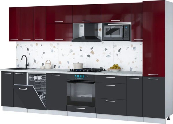 Кухонный гарнитур Интерлиния Мила Gloss 3.4-ПМ4 - фото