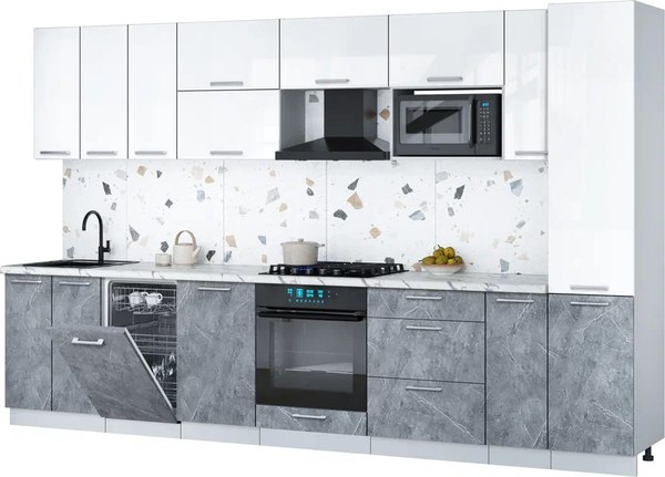 Кухонный гарнитур Интерлиния Мила Gloss 3.4-ПМ4 - фото