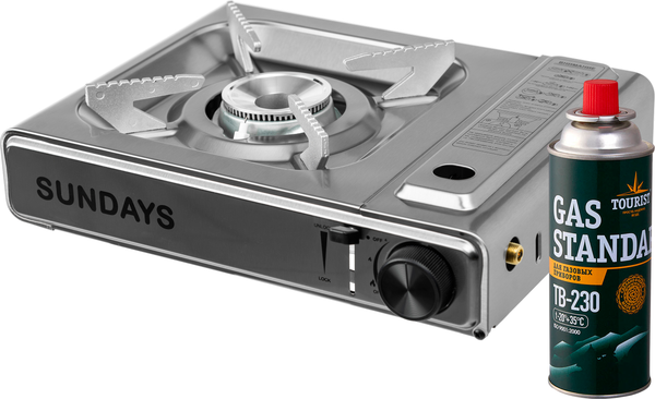 Плита туристическая Sundays ZD-004-D с газовый баллоном Tourist Standard TB-230 - фото