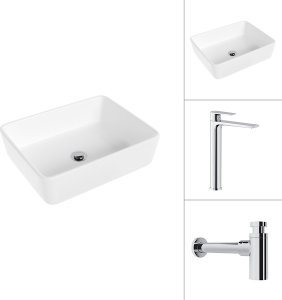 Умывальник со смесителем Lauter 21674 + Reef 21CK8678C с сифоном 21635CH - фото