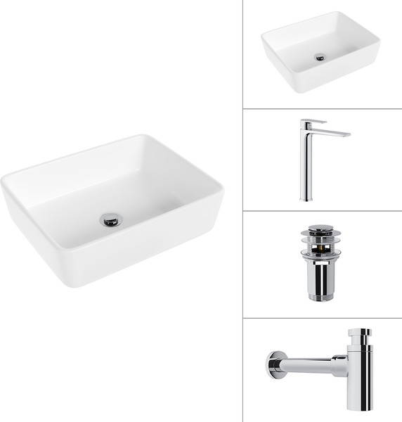 Умывальник со смесителем Lauter 21674 + Reef 21CK8678C + сифон 21635CH + дон.клапан 21190CH - фото