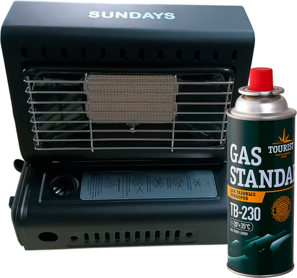 Обогреватель газовый для палатки Sundays ZT-201-D c газовым баллоном Tourist Standard TB-230 - фото