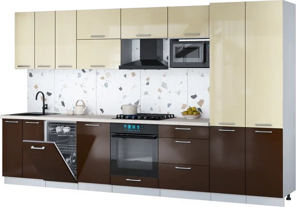 Кухонный гарнитур Интерлиния Мила Gloss 3.5-ПМ4 - фото