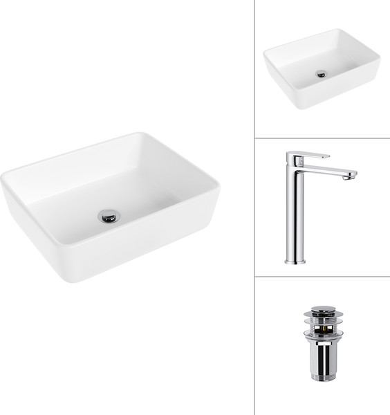 Умывальник со смесителем Lauter 21674 + Moon 21СK81691C с донным клапаном 21190CH - фото