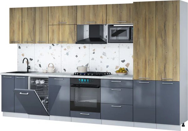 Кухонный гарнитур Интерлиния Мила Gloss 3.5-ПМ4 - фото