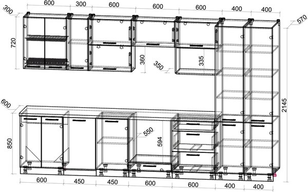 Кухонный гарнитур Интерлиния Мила Gloss 3.5-ПМ4