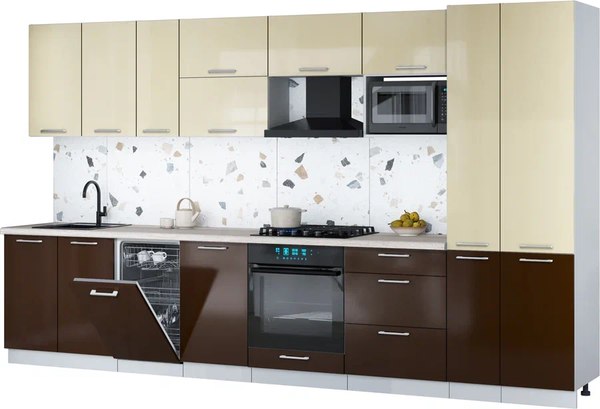 Кухонный гарнитур Интерлиния Мила Gloss 3.6-ПМ4 - фото