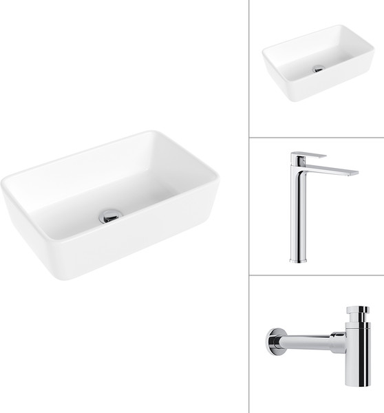 Умывальник со смесителем Lauter 21674A + Reef 21CK8678C с сифоном 21635CH - фото