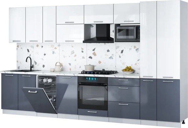 Кухонный гарнитур Интерлиния Мила Gloss 3.6-ПМ4 - фото