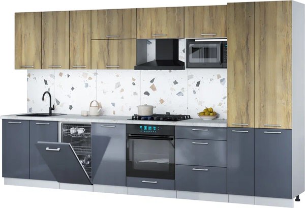 Кухонный гарнитур Интерлиния Мила Gloss 3.6-ПМ4 - фото