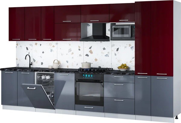 Кухонный гарнитур Интерлиния Мила Gloss 3.6-ПМ4 - фото