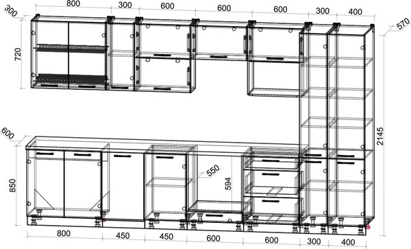Кухонный гарнитур Интерлиния Мила Gloss 3.6-ПМ4