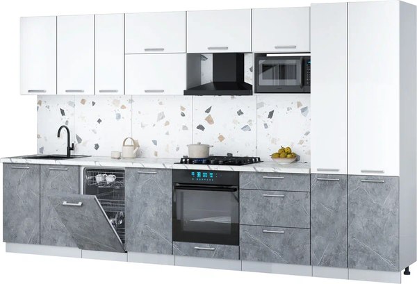 Кухонный гарнитур Интерлиния Мила Gloss 3.6-ПМ4 - фото
