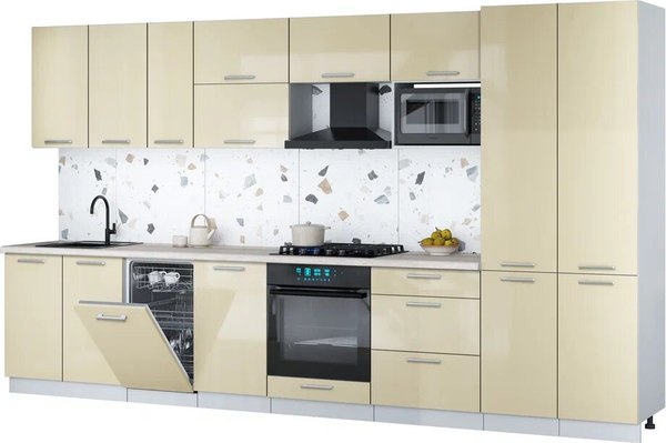 Кухонный гарнитур Интерлиния Мила Gloss 3.7-ПМ4 - фото