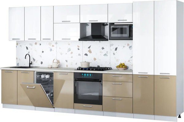 Кухонный гарнитур Интерлиния Мила Gloss 3.7-ПМ4 - фото