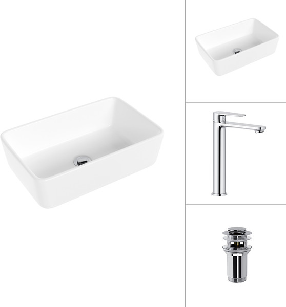 Умывальник со смесителем Lauter 21674A + Moon 21СK81691C с донным клапаном 21190CH - фото