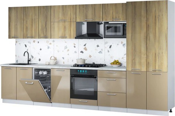 Кухонный гарнитур Интерлиния Мила Gloss 3.7-ПМ4 - фото