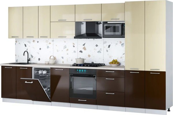 Кухонный гарнитур Интерлиния Мила Gloss 3.7-ПМ4 - фото