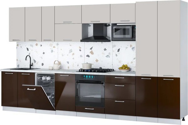 Кухонный гарнитур Интерлиния Мила Gloss 3.7-ПМ4 - фото