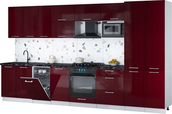 Кухонный гарнитур Интерлиния Мила Gloss 3.7-ПМ4 - фото