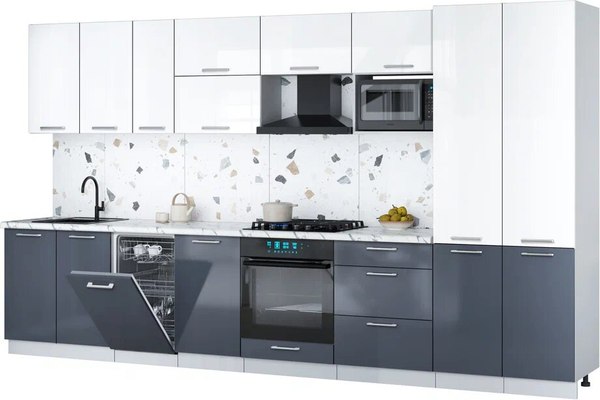 Кухонный гарнитур Интерлиния Мила Gloss 3.7-ПМ4 - фото