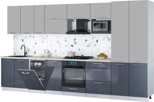 Кухонный гарнитур Интерлиния Мила Gloss 3.7-ПМ4 - фото