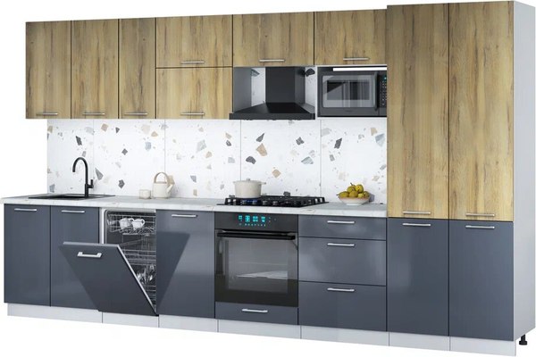 Кухонный гарнитур Интерлиния Мила Gloss 3.7-ПМ4 - фото