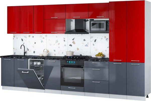 Кухонный гарнитур Интерлиния Мила Gloss 3.7-ПМ4 - фото