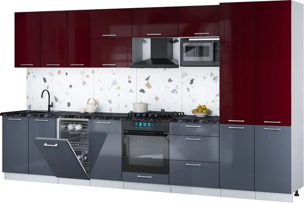 Кухонный гарнитур Интерлиния Мила Gloss 3.7-ПМ4 - фото