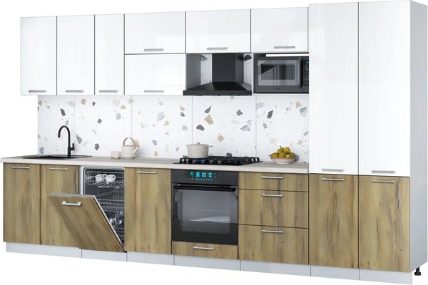 Кухонный гарнитур Интерлиния Мила Gloss 3.7-ПМ4 - фото