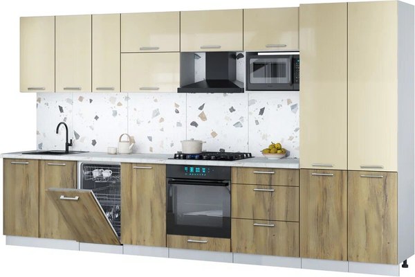 Кухонный гарнитур Интерлиния Мила Gloss 3.7-ПМ4 - фото