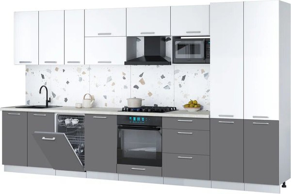 Кухонный гарнитур Интерлиния Мила Gloss 3.7-ПМ4 - фото
