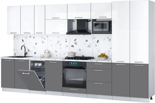 Кухонный гарнитур Интерлиния Мила Gloss 3.7-ПМ4 - фото