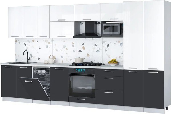 Кухонный гарнитур Интерлиния Мила Gloss 3.7-ПМ4 - фото