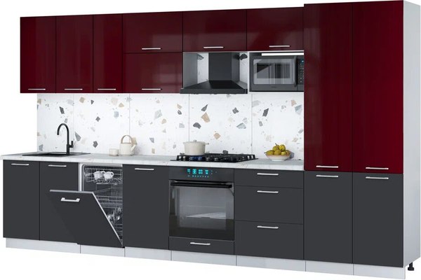 Кухонный гарнитур Интерлиния Мила Gloss 3.7-ПМ4 - фото
