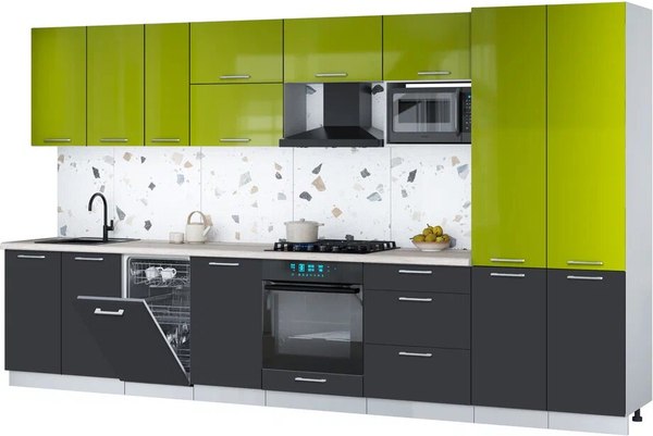 Кухонный гарнитур Интерлиния Мила Gloss 3.7-ПМ4 - фото