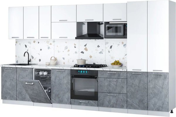 Кухонный гарнитур Интерлиния Мила Gloss 3.7-ПМ4 - фото