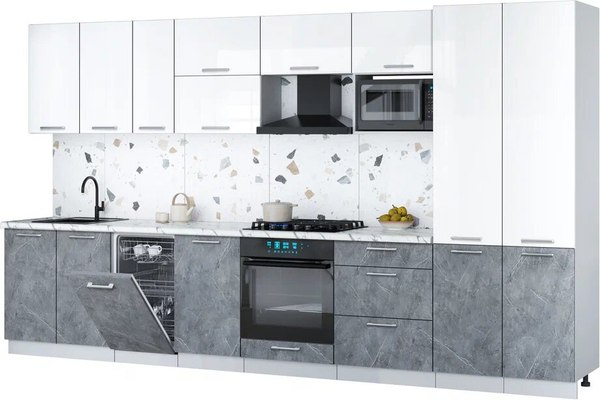 Кухонный гарнитур Интерлиния Мила Gloss 3.7-ПМ4 - фото