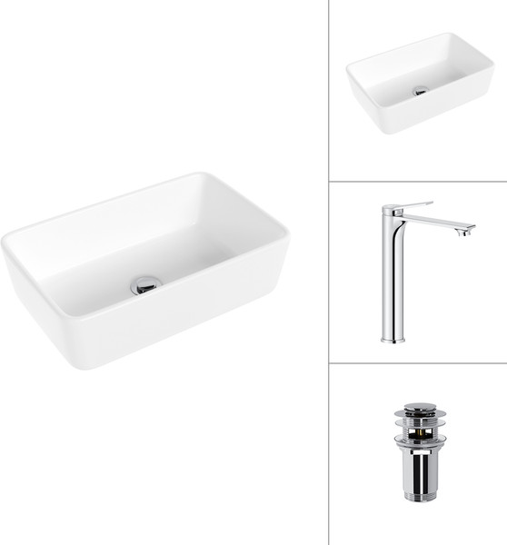 Умывальник со смесителем Lauter 21674A + Rio 21AM12672 с донным клапаном 21190CH - фото