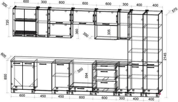 Кухонный гарнитур Интерлиния Мила Gloss 3.8-ПМ4