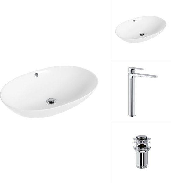 Умывальник со смесителем Lauter 21709 + Reef 21CK8678C с донным клапаном 21190CH - фото