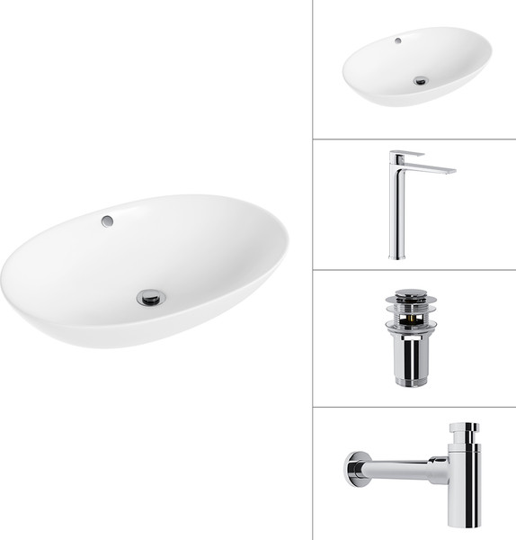 Умывальник со смесителем Lauter 21709 + Reef 21CK8678C + сифон 21635CH + дон.клапан 21190CH - фото