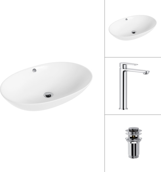 Умывальник со смесителем Lauter 21709 + Moon 21СK81691C с донным клапаном 21190CH - фото