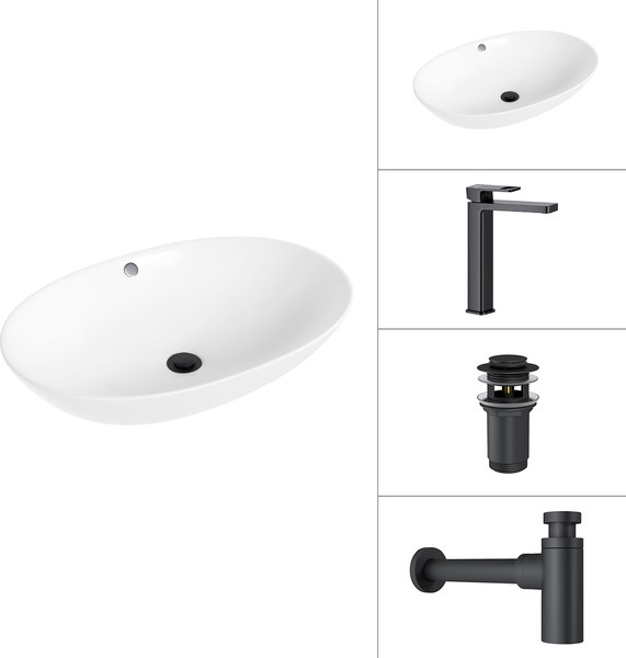 Умывальник со смесителем Lauter 21709 + Cascade 21СК0655BS + сифон 21635B + дон.клапан 21190B - фото