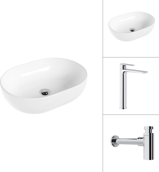 Умывальник со смесителем Lauter 21836A + Reef 21CK8678C с сифоном 21635CH - фото