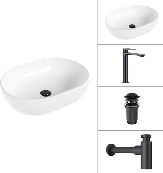 Умывальник со смесителем Lauter 21836A + Moon 21СК8691BS + сифон 21635B + дон.клапан 21190B - фото