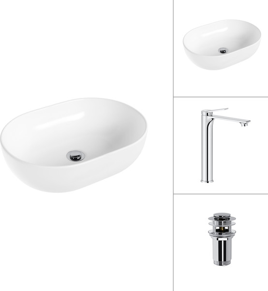 Умывальник со смесителем Lauter 21836A + Rio 21AM12672 с донным клапаном 21190CH - фото