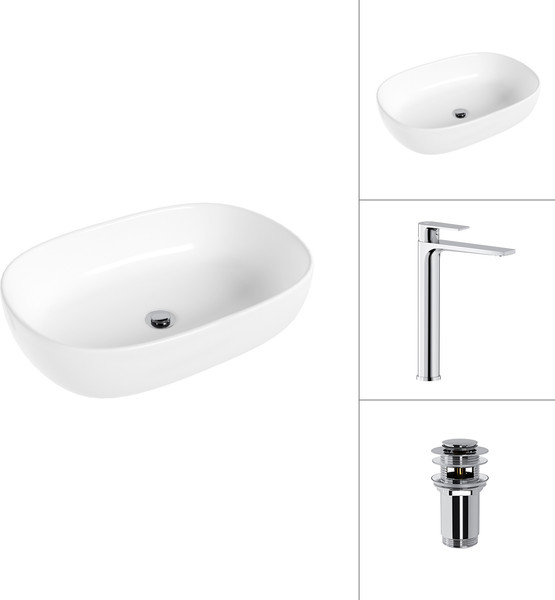 Умывальник со смесителем Lauter 21836 + Reef 21CK8678C с донным клапаном 21190CH - фото